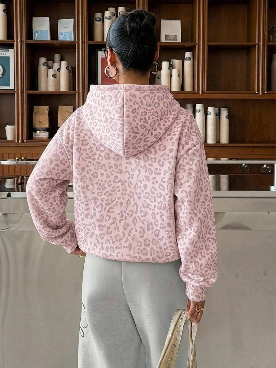 Leopard Print Hoodie Casual Oversized Sweatshirt