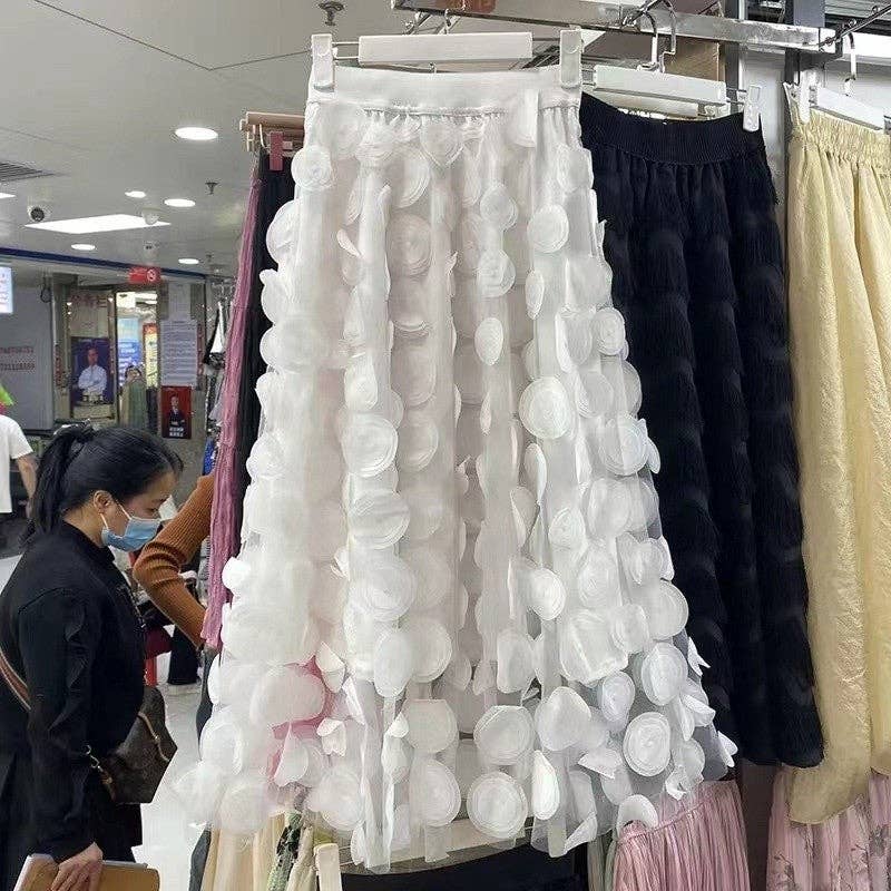 Women's High Waist Embroidered Polka Dot Midi Tulle Skirt