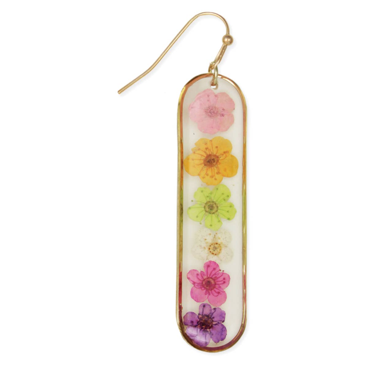 Bright Bar Dried Flower Gold Earrings