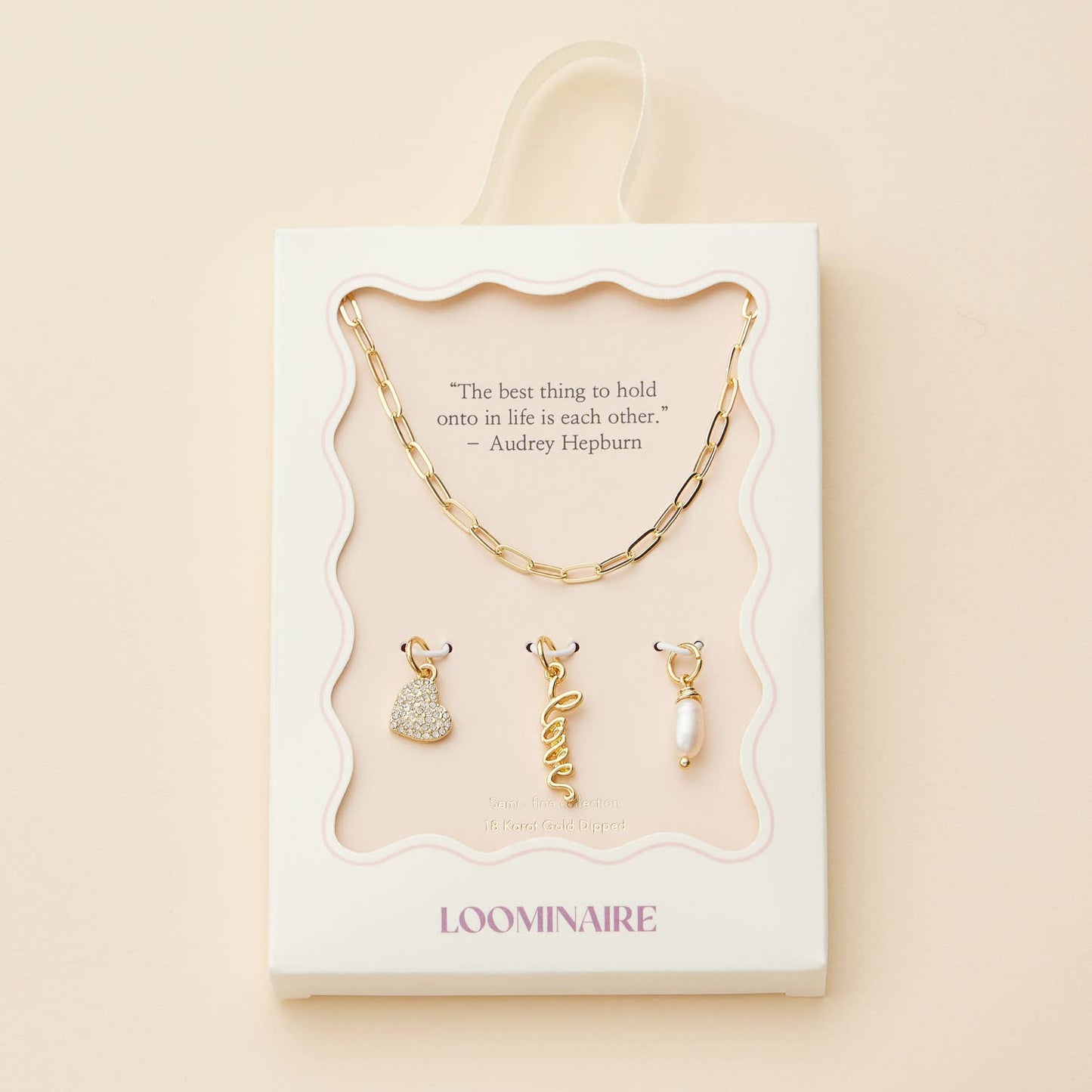 Gold Dipped Charming "Love" Pendant Necklace with Heart and Pearl Accents