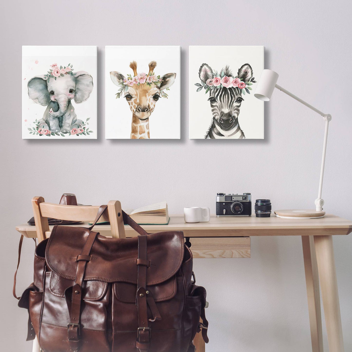 Pink Rose Jungle Animals Canvas Art