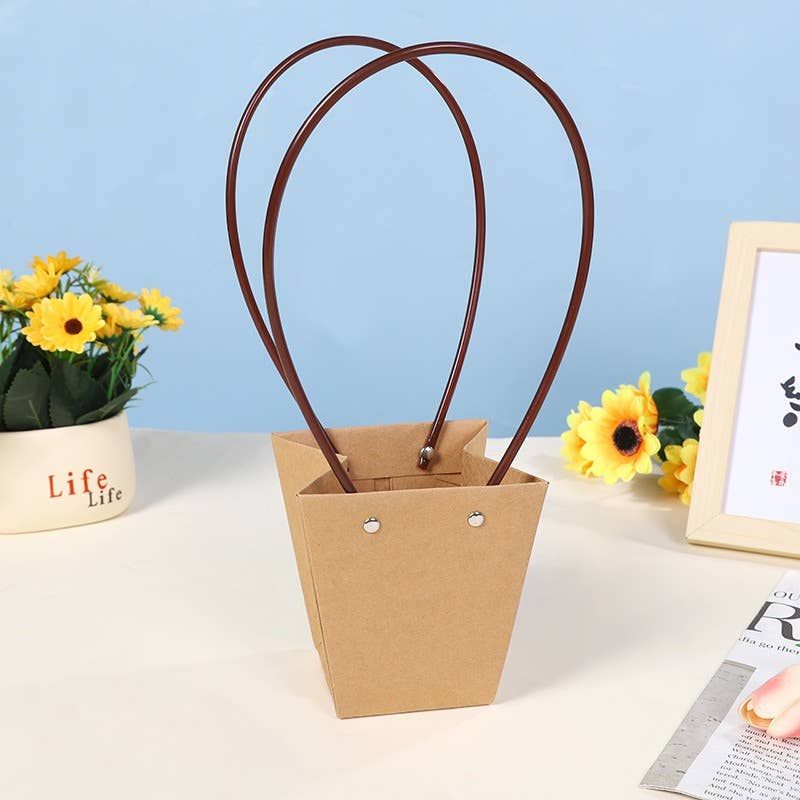 Trapezoid Kraft Paper Flower Bouquet Gift Bag w/ Handles