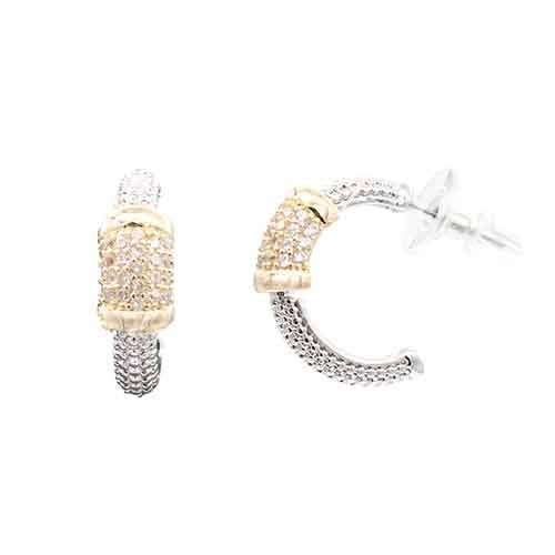 14K Gold Plated Clear Cz Two Tone Earring YE-431