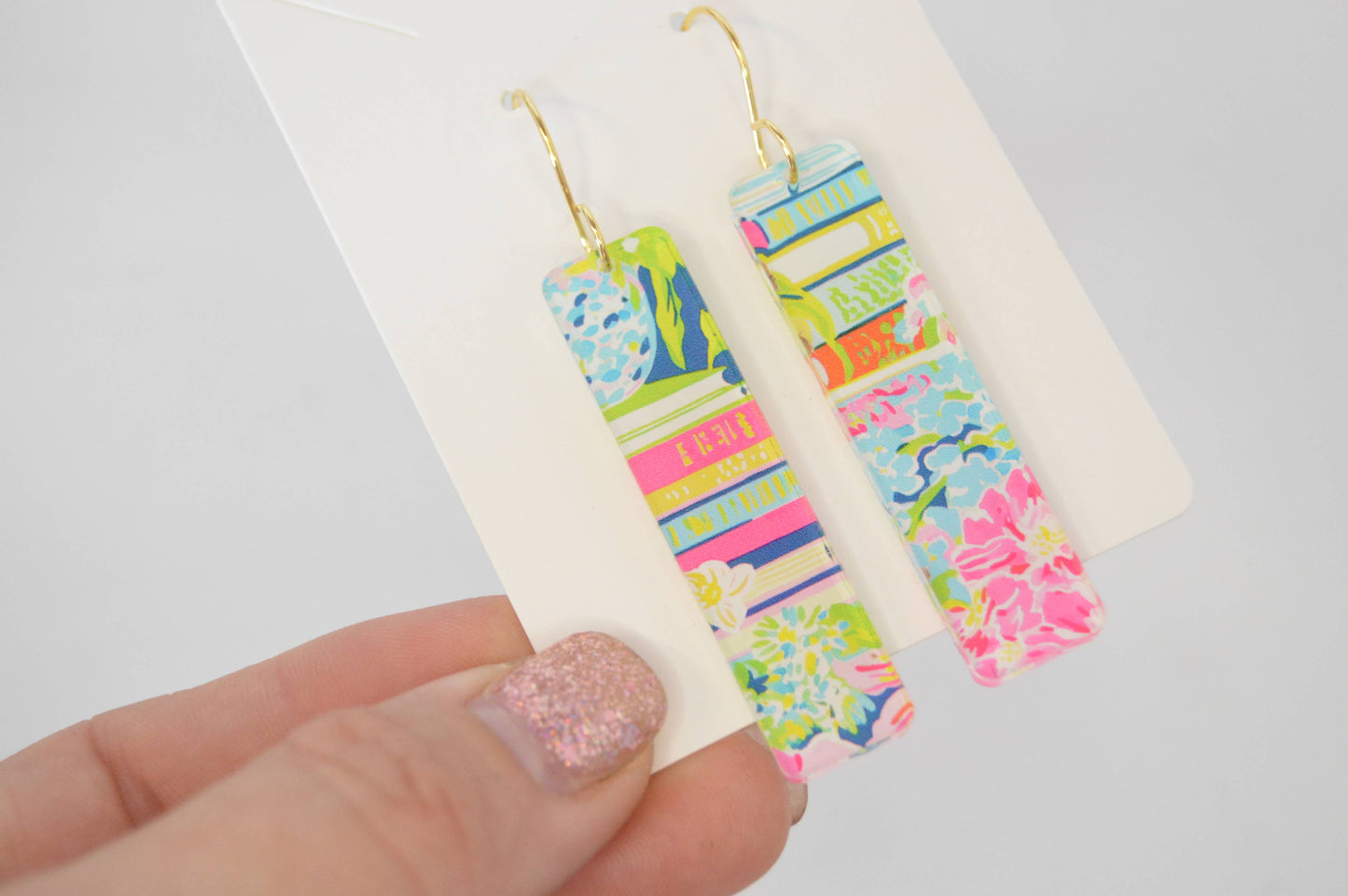 Preppy Book Earrings, Floral, Flowers, Acrylic Earrings