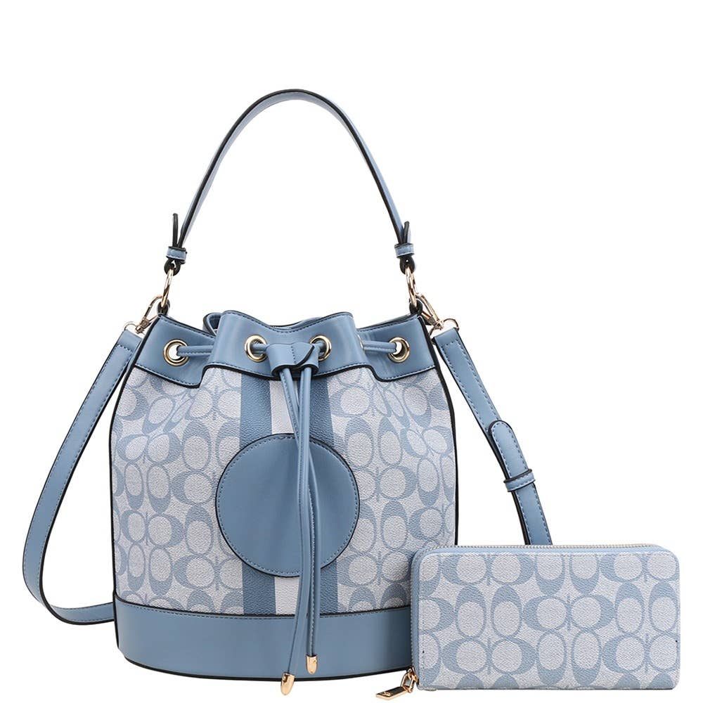 2 In 1 Oval Print Bucket Bag Set