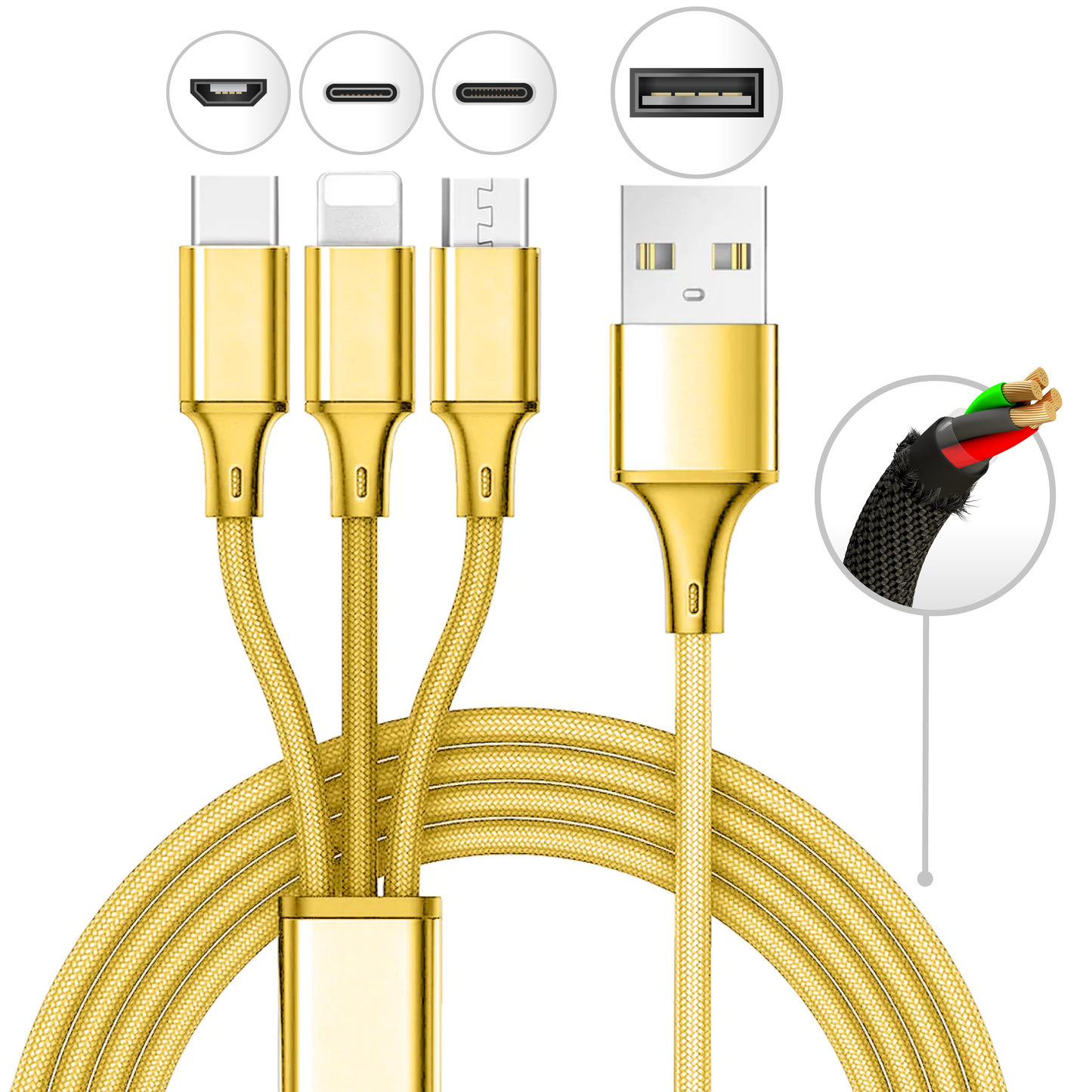 10 Foot 3 in 1 Refill Cable - Micro USB, Lightning, Type C