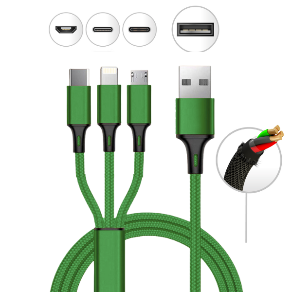 10 Foot 3 in 1 Refill Cable - Micro USB, Lightning, Type C