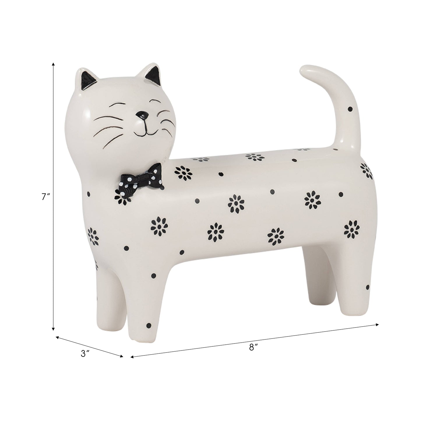 Ceramic Daisies Cat with Bowtie Figurine - White, 7 in.