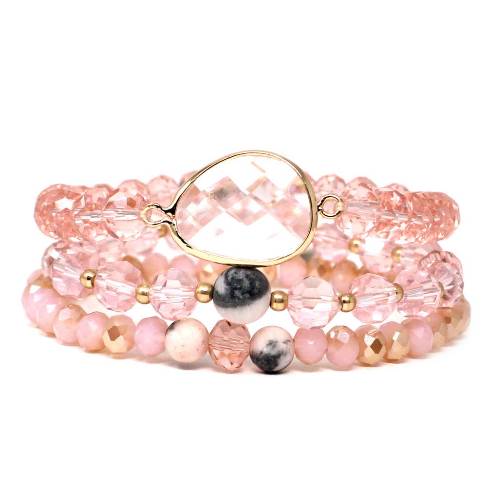 CRYSTAL 3 ROW STONE BEADS STRETCH BRACELET JB-2474