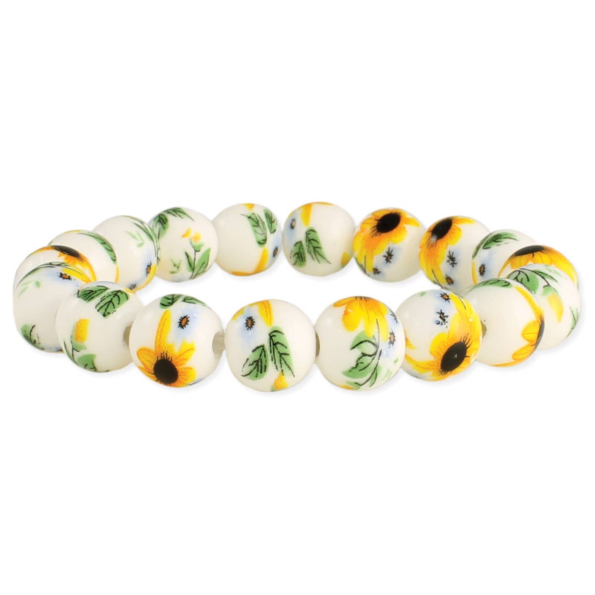 Vintage Yellow & White Ceramic Stretch Bracelet