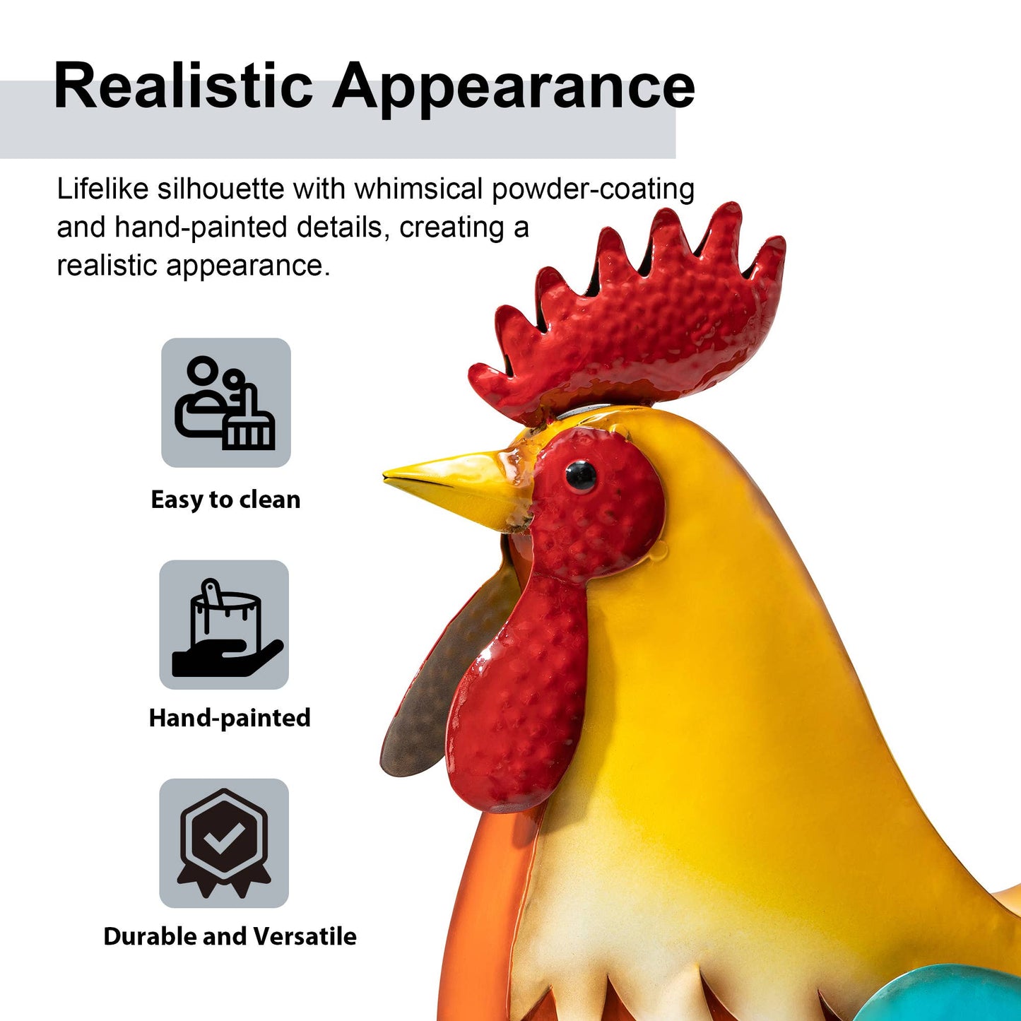 21 in H Metal Standing Rooster Garden Statue