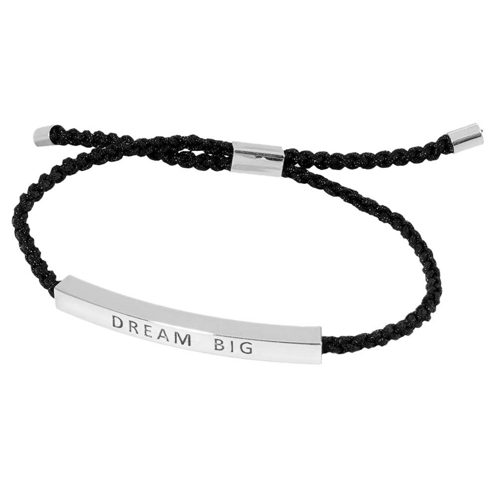 Gold Dipped DREAM BIG Message Bar Pointed Rope Adjustable Cinch Pull Tie Bracelet