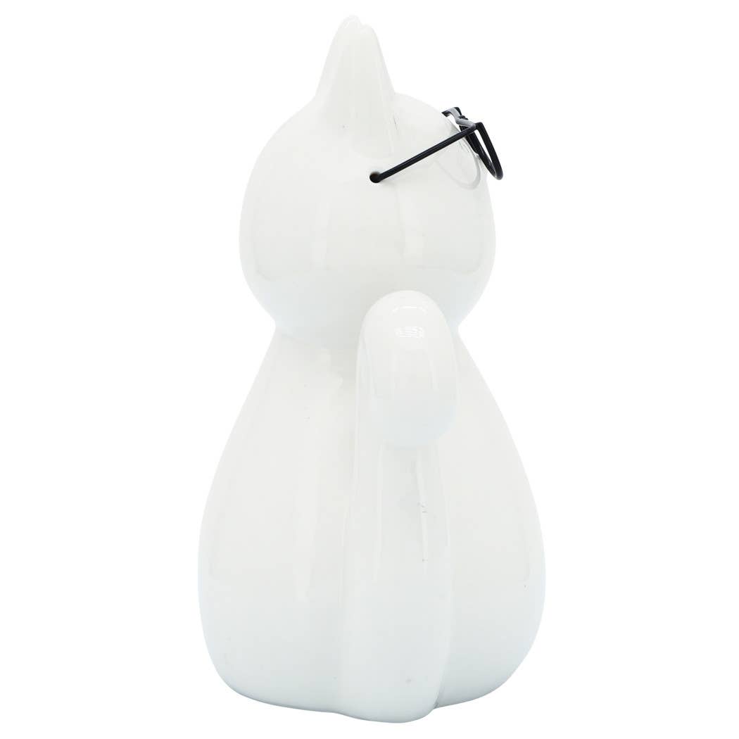 Ceramic Modern Kitty with Glasses Figurine - White, 8 in.