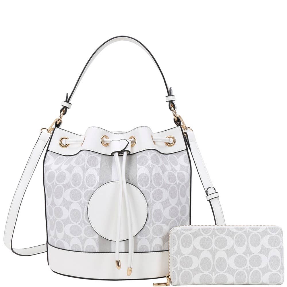 2 In 1 Oval Print Bucket Bag Set