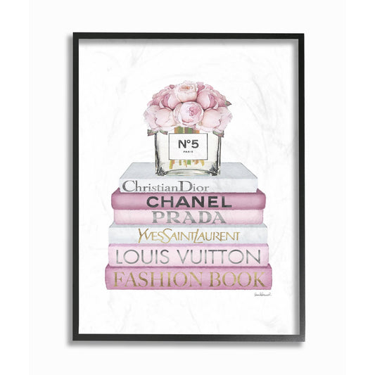 Fashion Designer Flower Bookstack Pink White Water Blk Frame