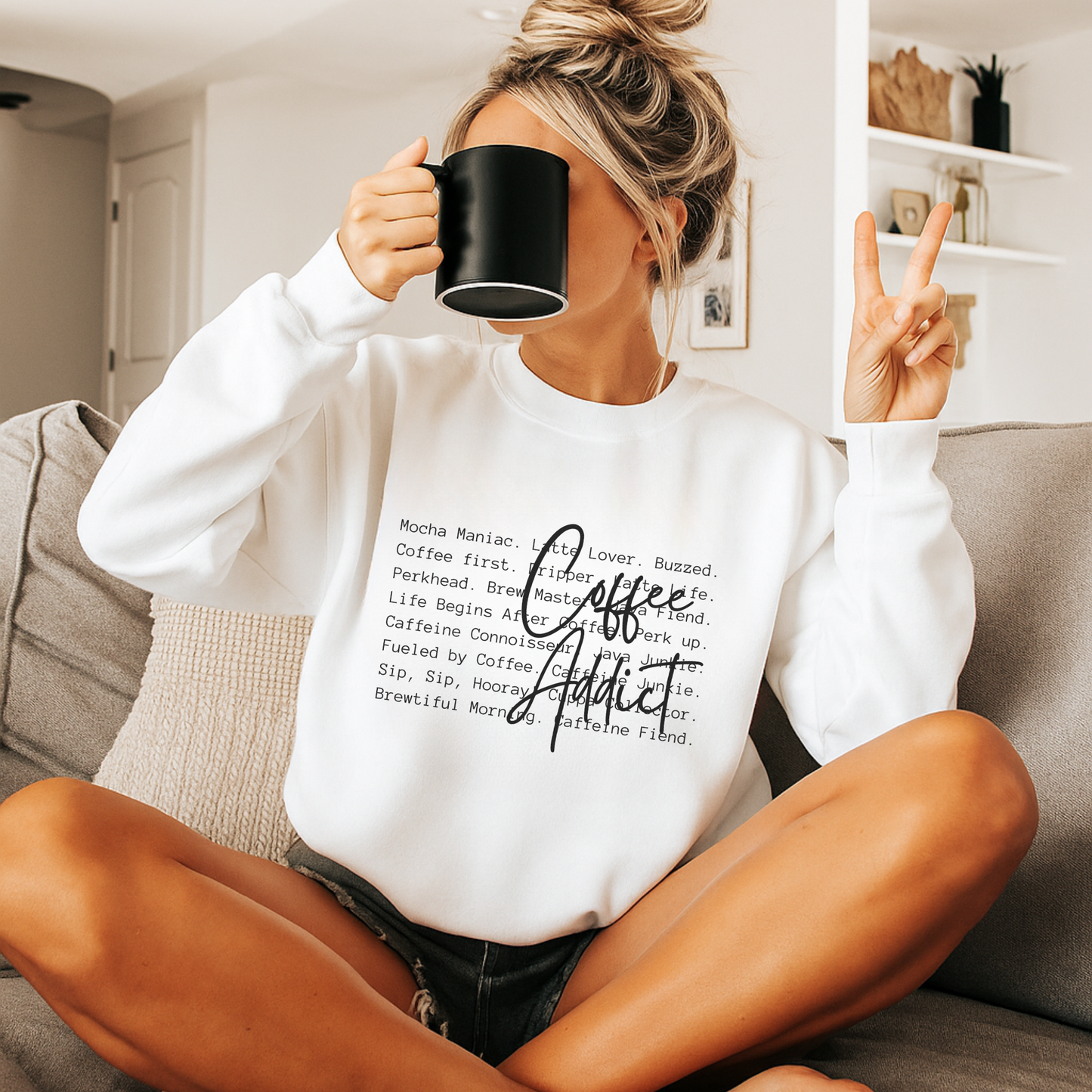 Coffee Addict Definition Funny Crewneck Graphic Sweatshirt