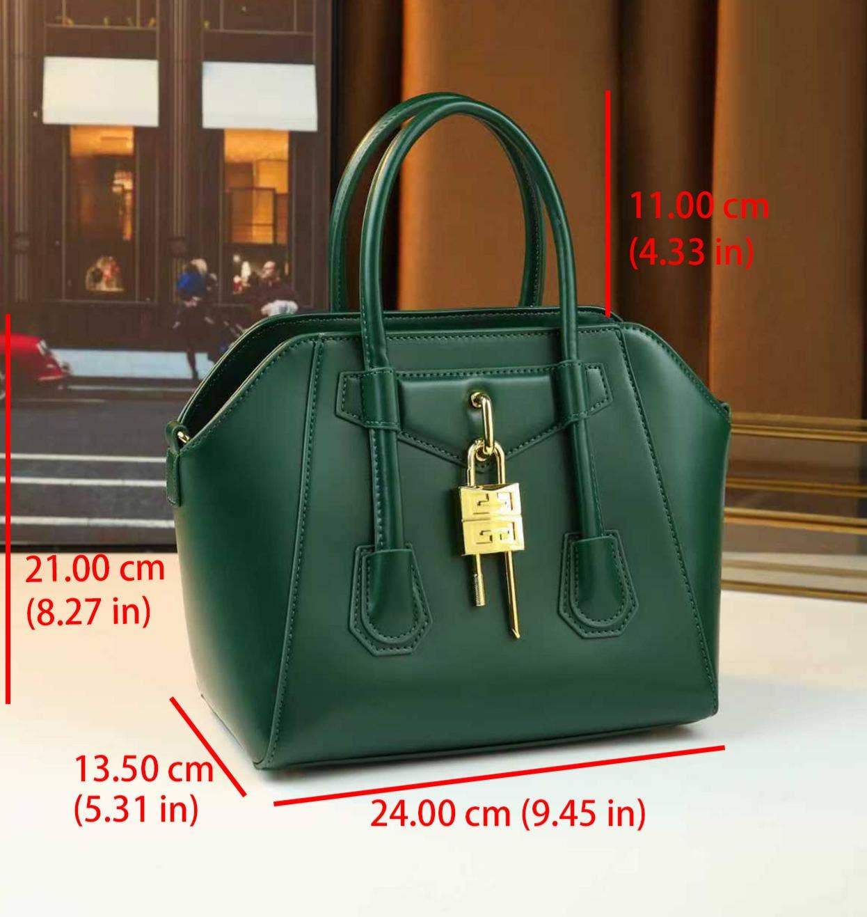 Lock Detail Cow Print Handbag Boston bag with 2 straps