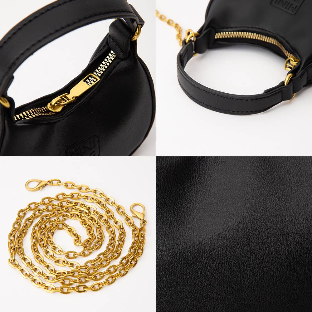 Faux Leather Chic Mini Hobo Handbag / Crossbody Bag