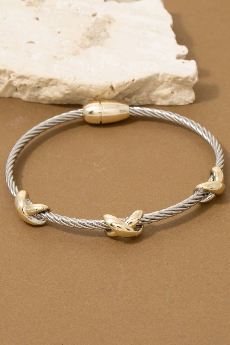 Two-Tone Cable Wire Gold X-Station Bangle Bracelet 1738B