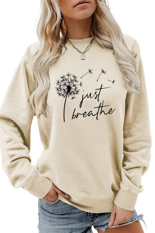 WOMEN DANDELION AND LETTER PRINTING PULLOVER_CWTTL1050