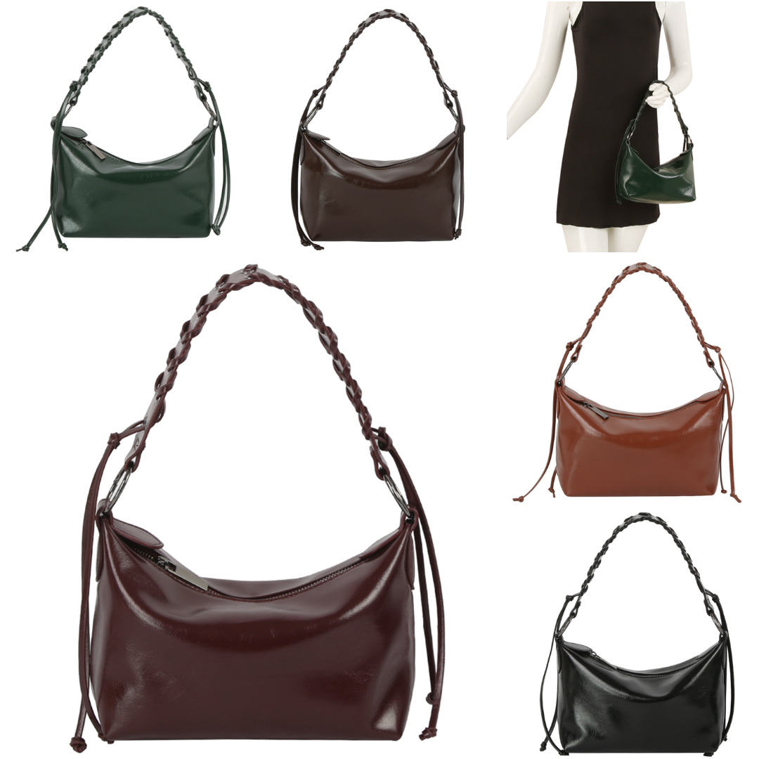 Braided Handle Glossy Shoulder Bag JY-0575