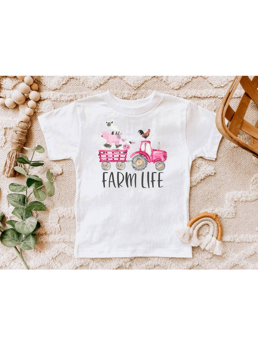 Farm Life Pink Tractor Girls Tee Shirt