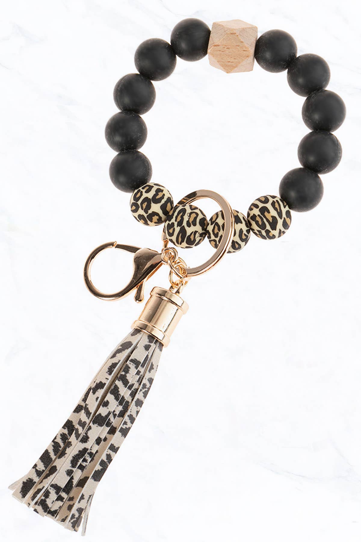 Leopard Silicone Ball Beaded with tassel Keychain