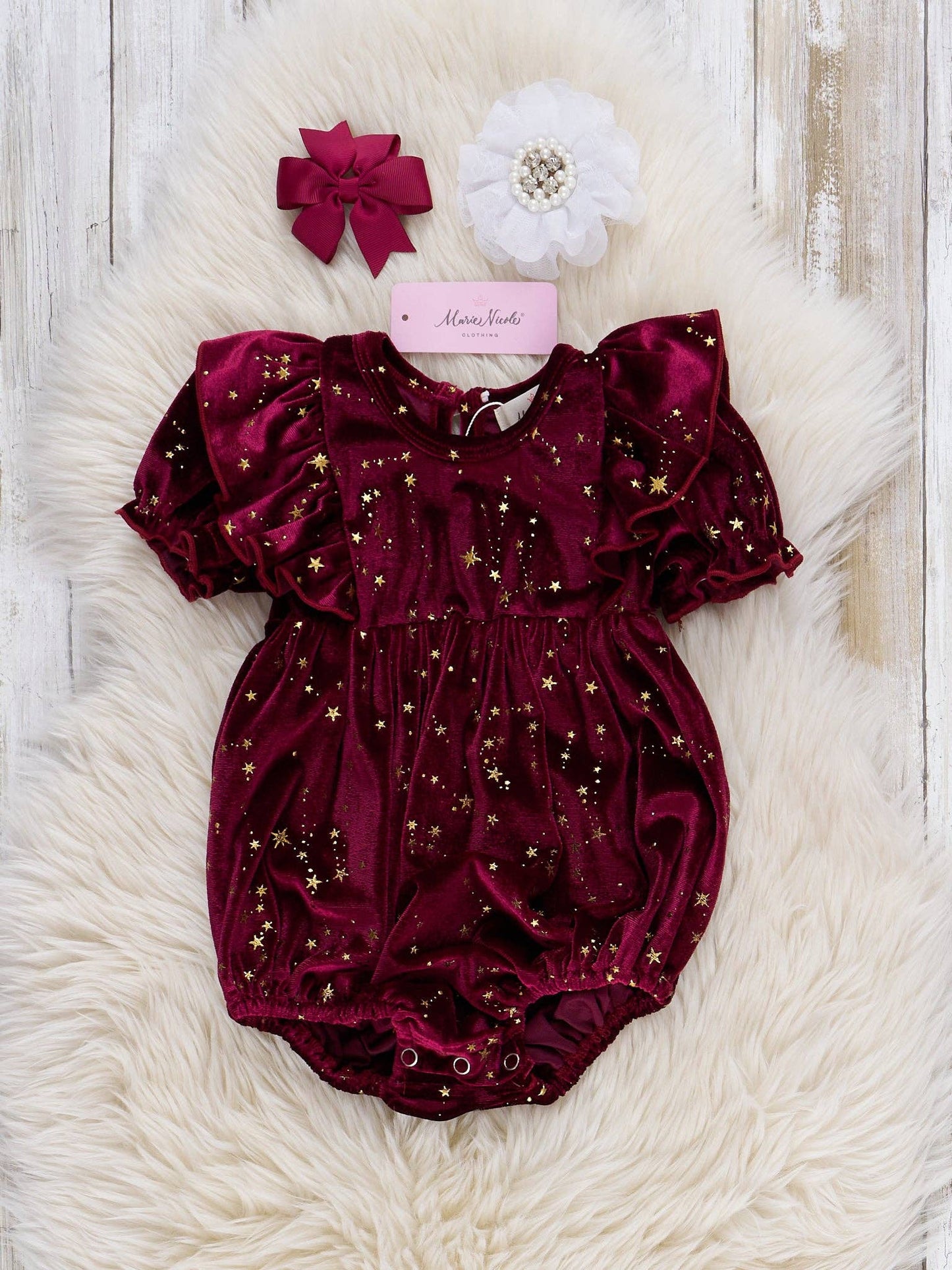 Wine Starry Night Velvet Bubble Romper