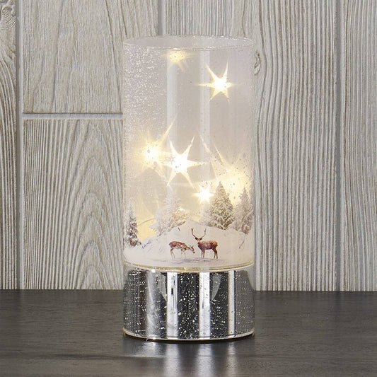 LED Forest Scene Glass Cylinder w/Star Insert