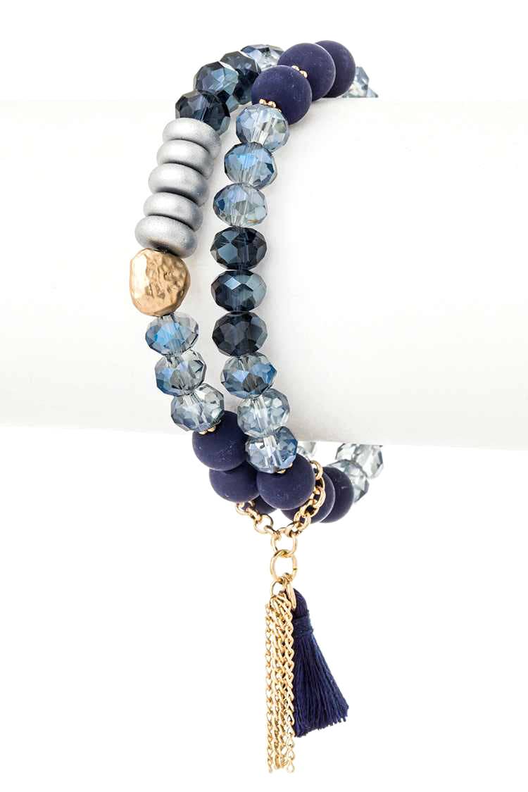 Mix Beads Tassel Stretch Bracelet Set