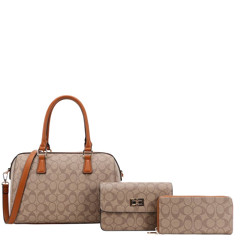 3IN1 OVAL PRINTED HANDLE DUFFLE BOSTON BAG SET