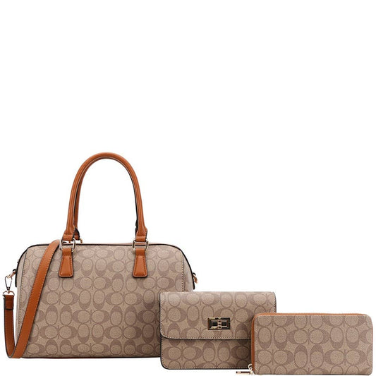 3IN1 OVAL PRINTED HANDLE DUFFLE BOSTON BAG SET