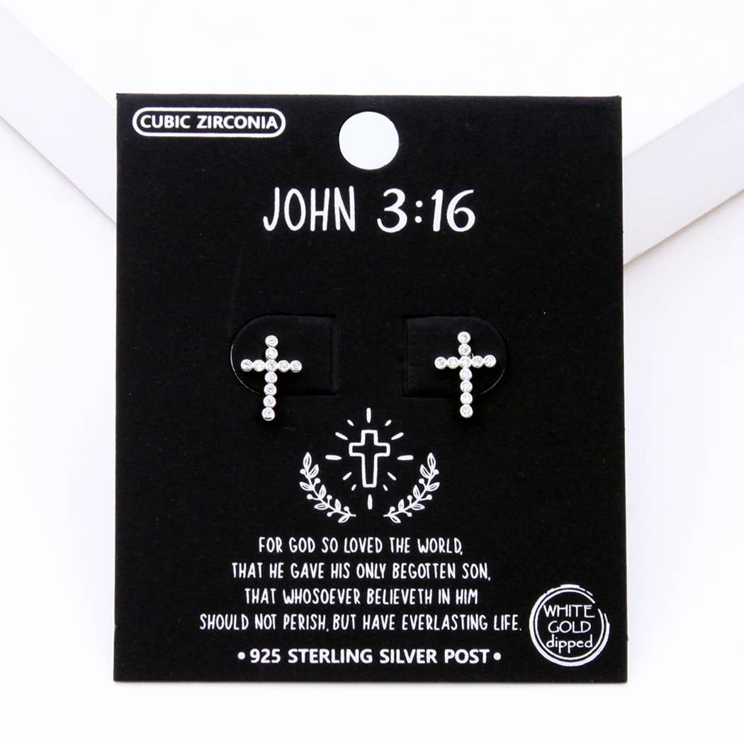 Gold Dipped cross CZ sterling silver post earring