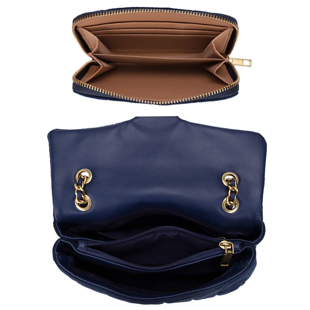 2IN1 QUILTED FASHION CROSSBODY BAG W WALLET , MS 20700A SET