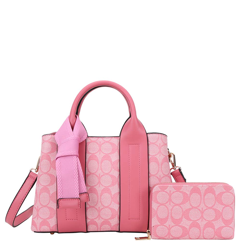 2IN1 OVAL PRINT HANDLE SATCHEL W WALLET SET, XFT 1293A