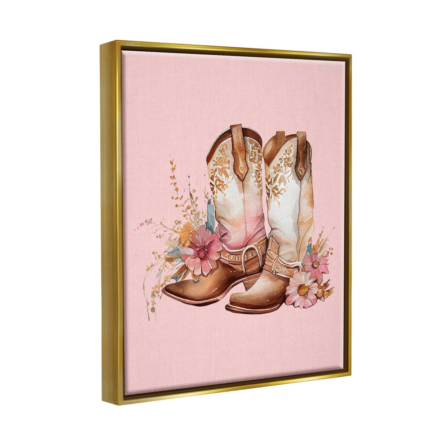 Floral Pink Cowgirl Boots - Framed Wall Art