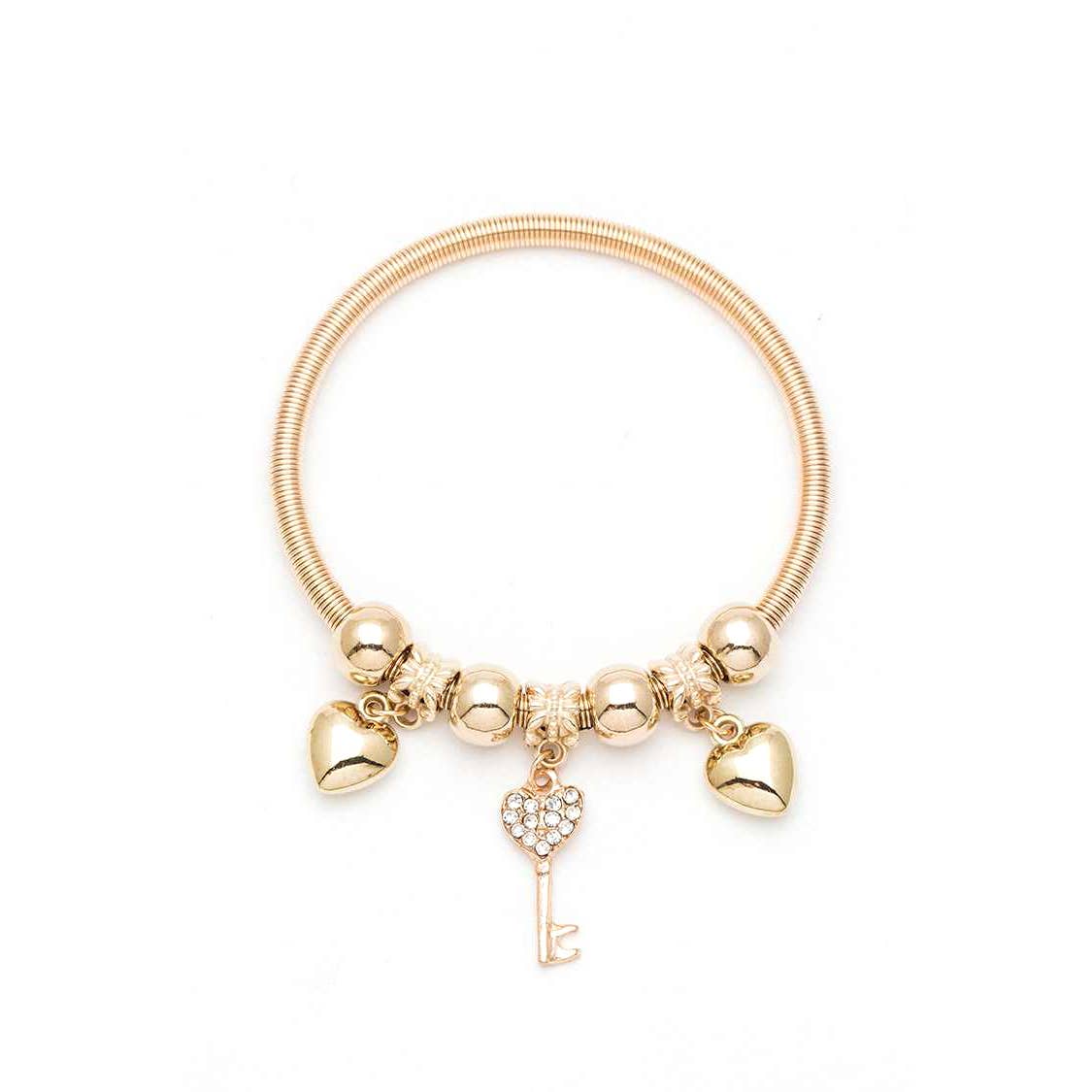 Crystal Heart And Key Spring Bracelet