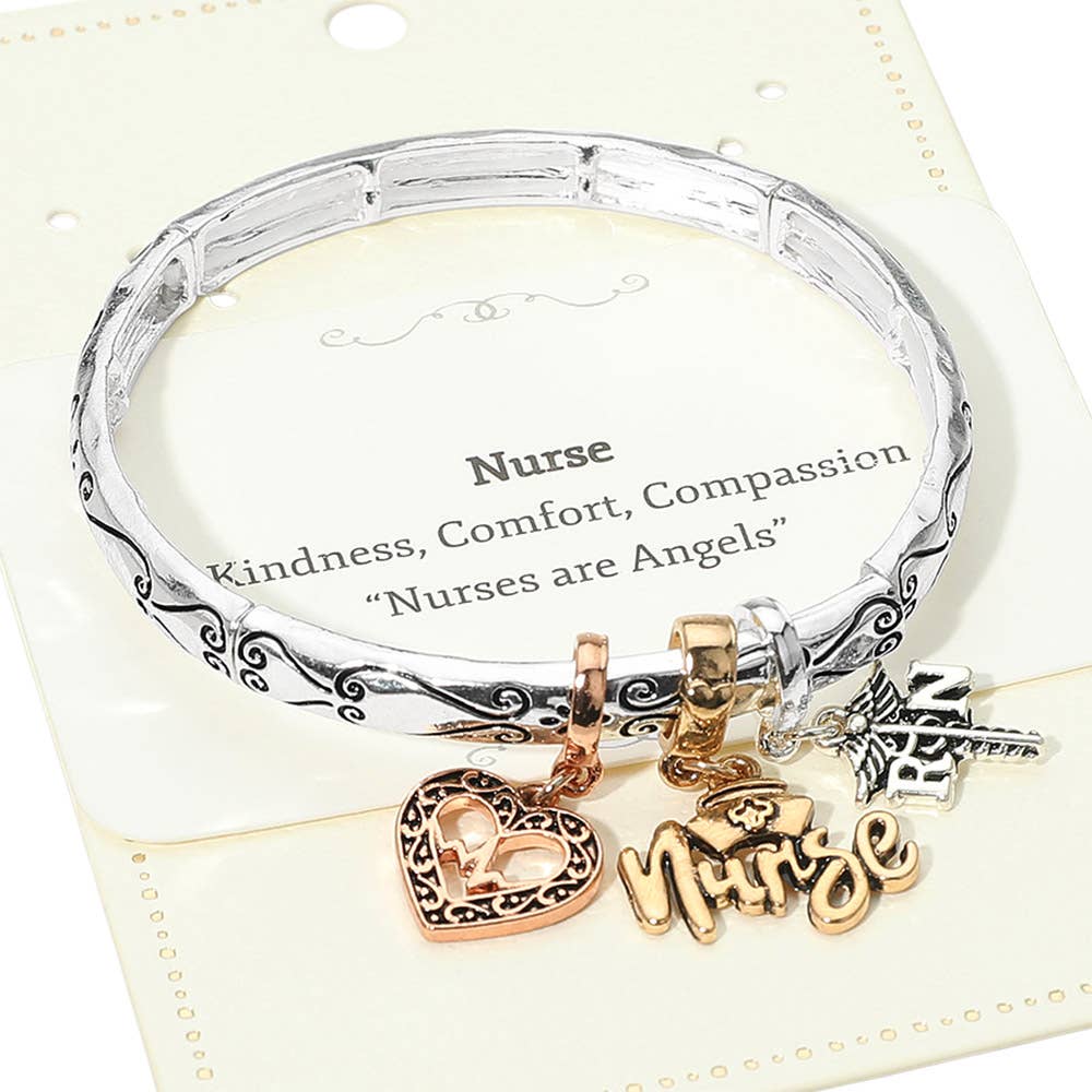 Nurse Message Heart Charm Stretch Bracelet