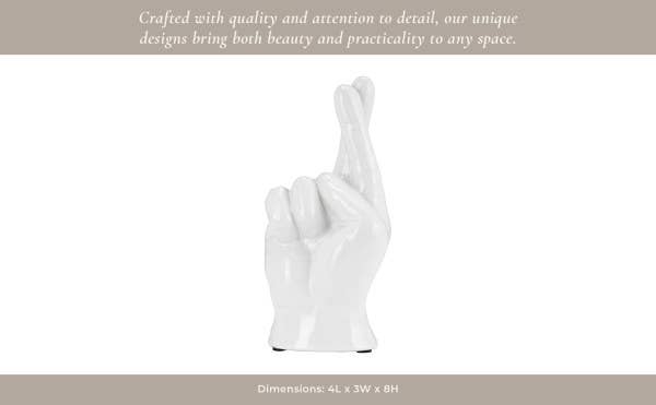 White 8 in. Ceramic Crossing Fingers Signal Hand Sculpture