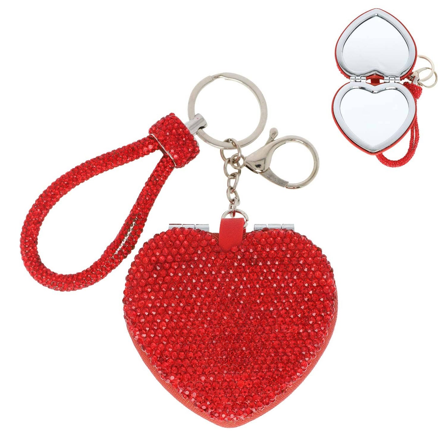 Heart Shaped Compact Mirror Wristlet Keychain