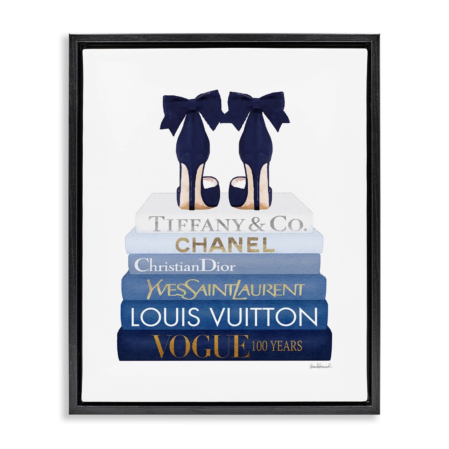 Navy Blue Heels Chic Bookstack Floating Frame