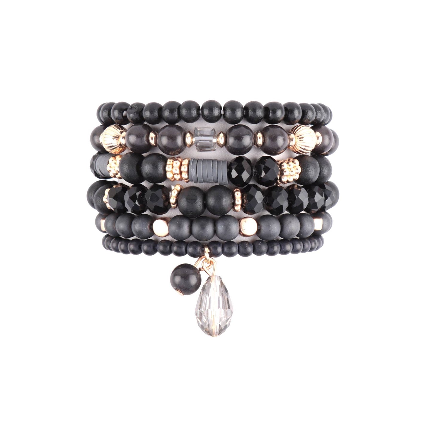 BEADS NATURAL STONE WOOD CHARM STRETCH BRACELET