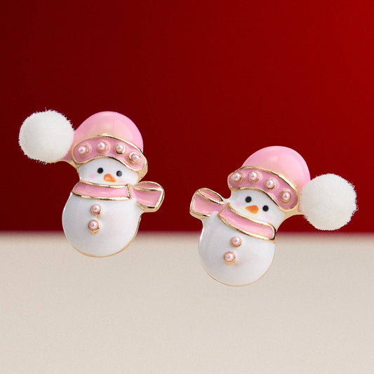 Snowman Enamel Stud Earrings with Titanium Posts