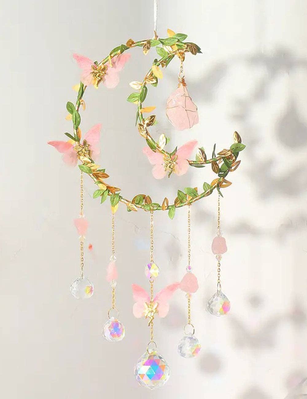 Leaves Butterfly Moon Crystal Suncatcher DP25D690