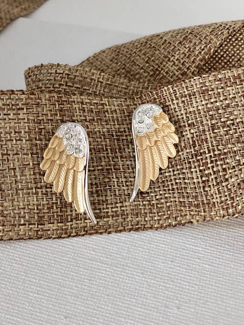 Angel Wings Earrings / 2 Tone Post on CARD/Jewelry