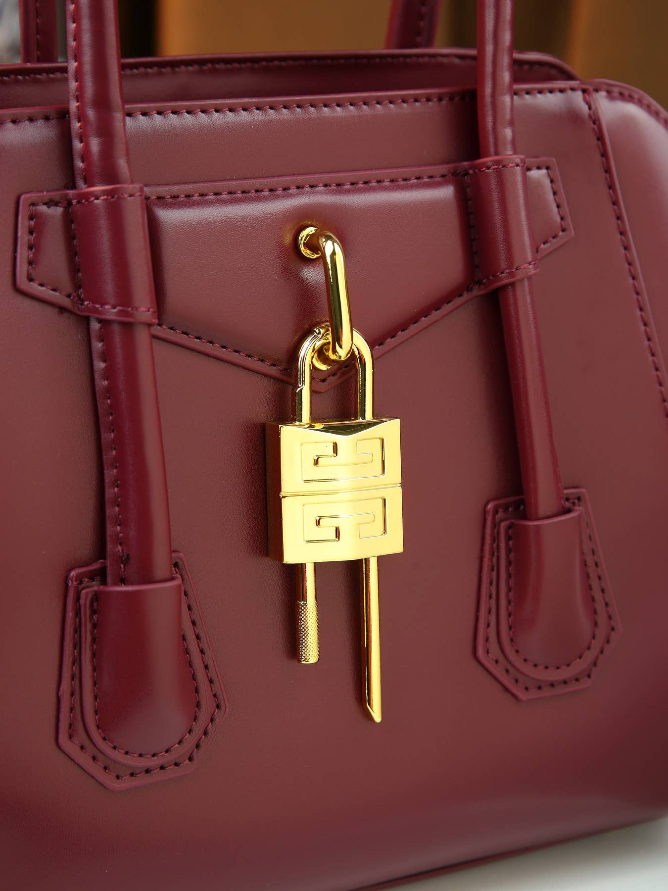 Lock Detail Cow Print Handbag Boston bag with 2 straps