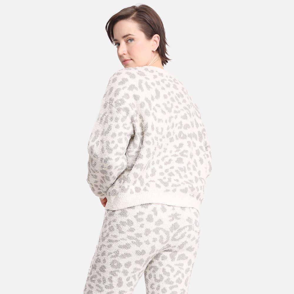 Leopard Patterned Soft Loungewear Sweater Top
