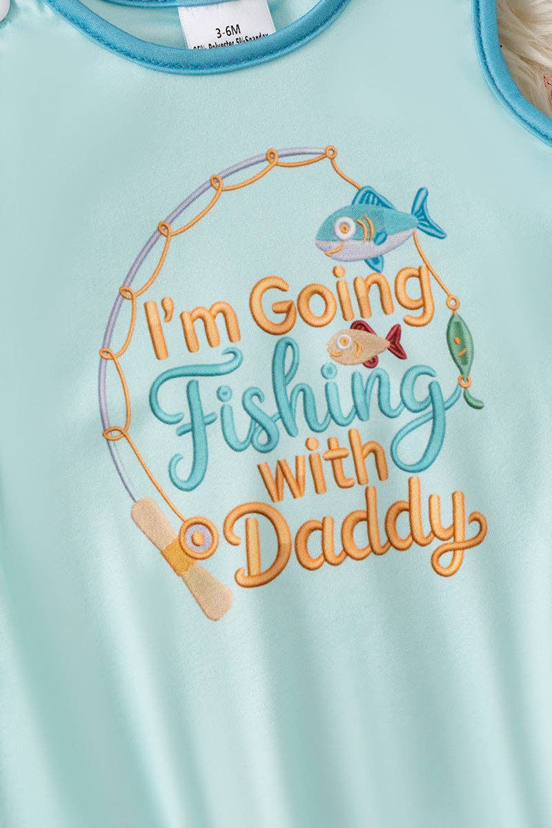 Gone Fishing with daddy" Lt. Blue printed baby bodysuit. RPB60306 AMY
