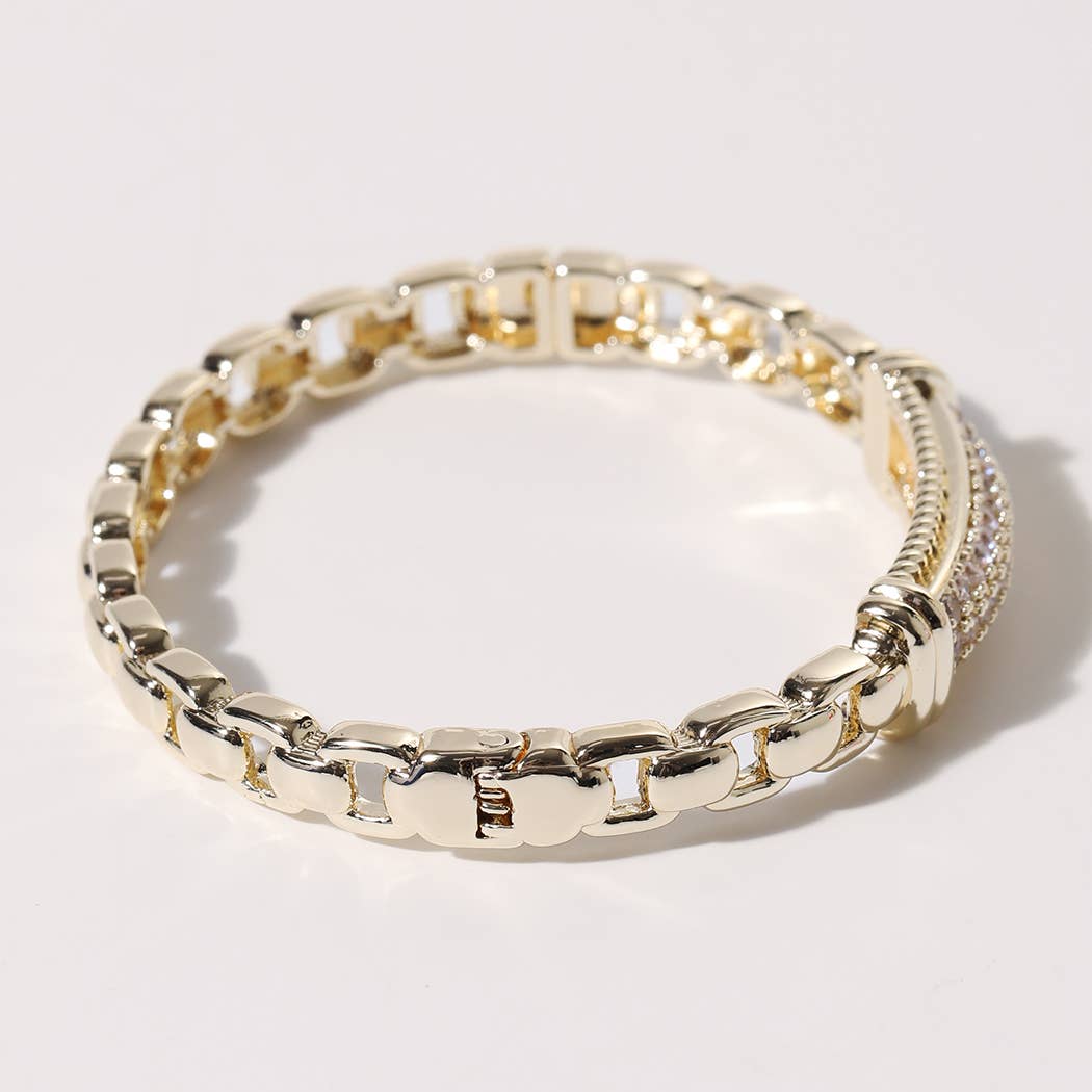 Gold CZ Pave Bar Link Bracelet