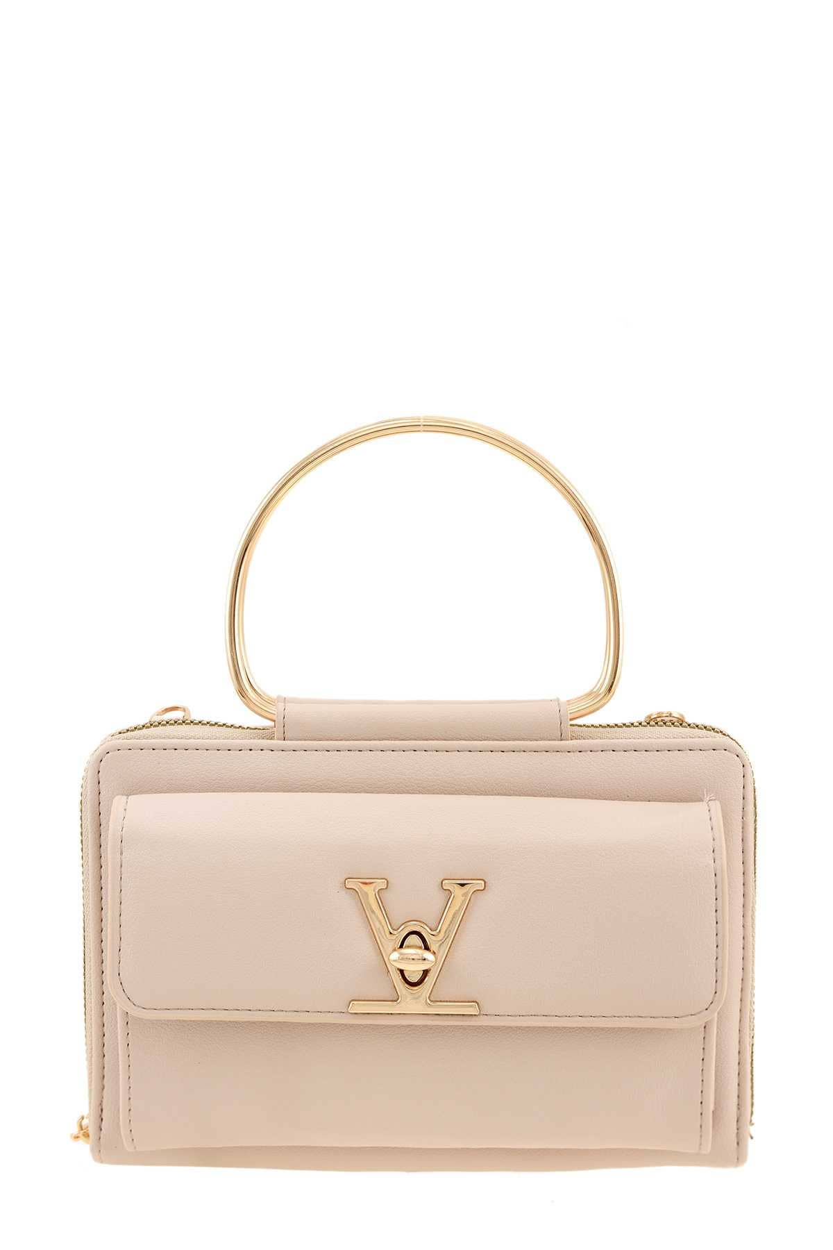 Rectangular Bag with V Accent and Metal Handle